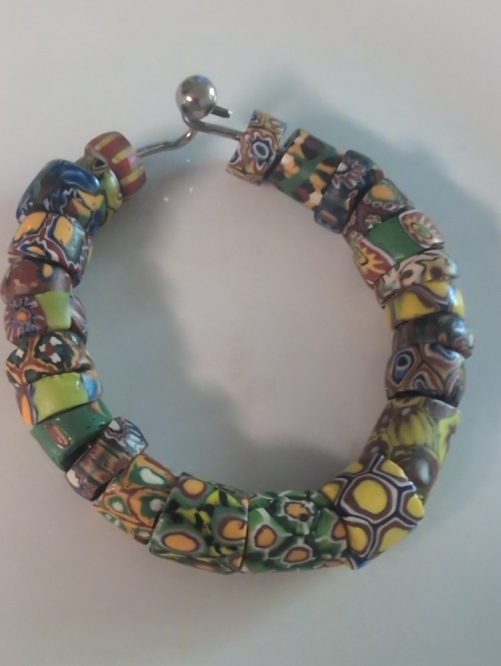 925 Vintage Multicolor Millefiori Glass Bead Bracelet - Women Jewelry